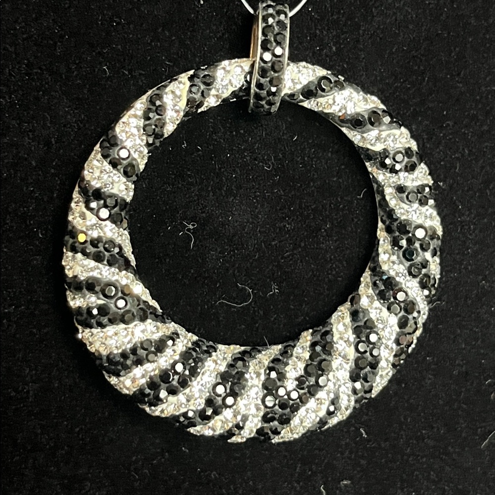 Zebra Pendant Black and 925 Silver Rhinestones